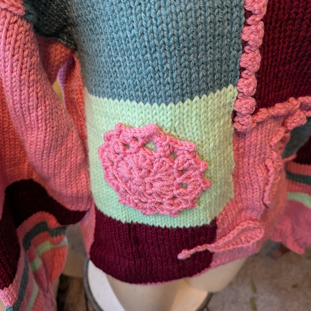 Handknit Ooak Custom Colorful Patchwork Knit Swea… - image 2